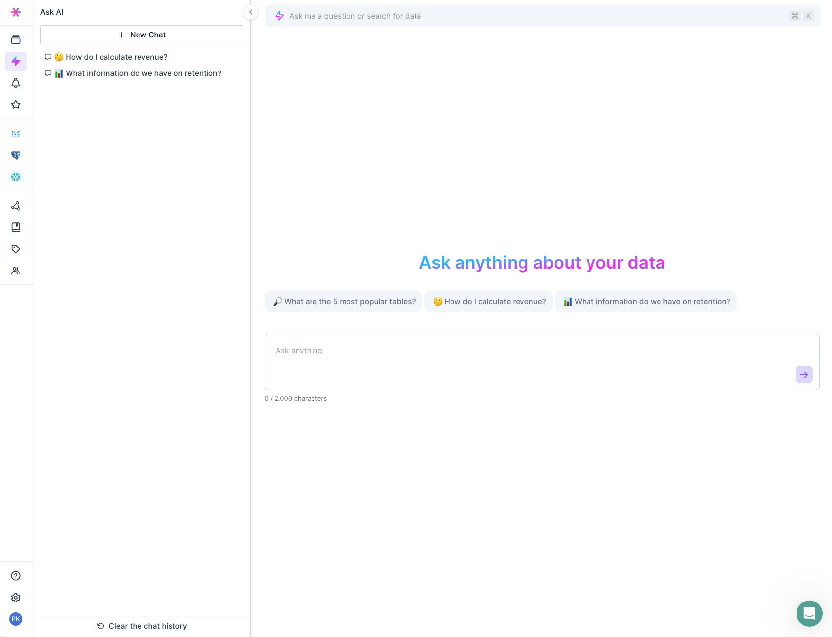 Select Star AI Assistant - starting a chat